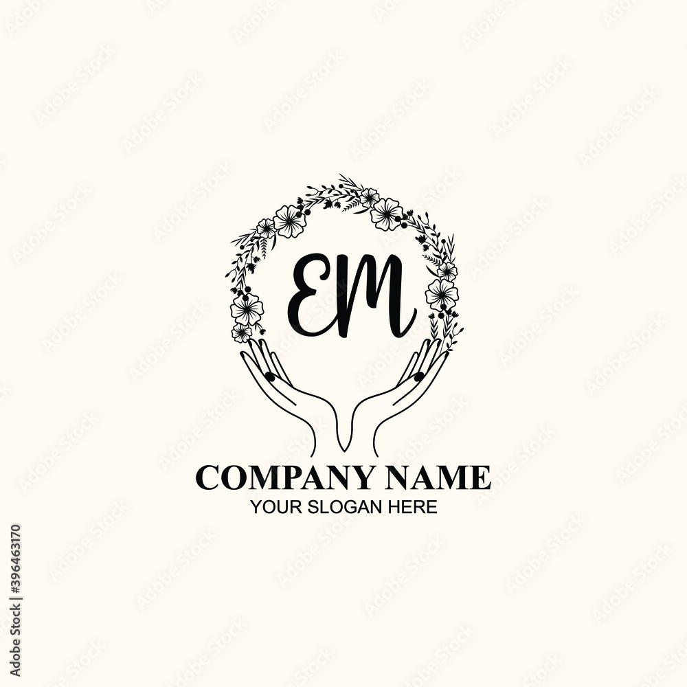 Initial EM Handwriting, Wedding Monogram Logo Design, Modern Minimalistic and Floral templates for Invitation cards