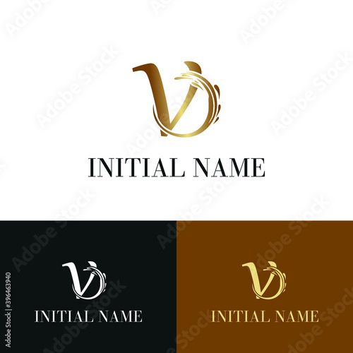 Abstract Golden Letter v Initial logotype in luxury and elegant logo concept template	