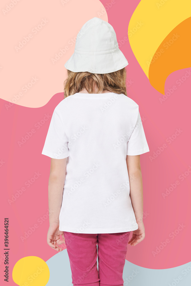 Girl's casual white t shirt back view studio shot Girl's casual white t shirt back view studio shot