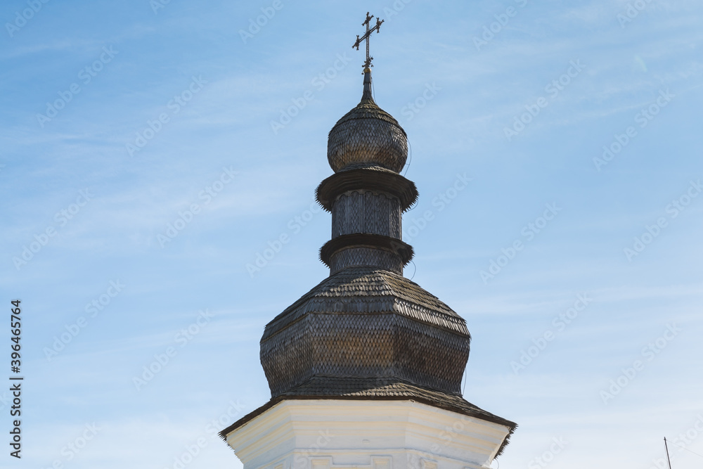 Building of St Michael’s Gold-Domed Monastery in Kiev, Ukraine against blue sky