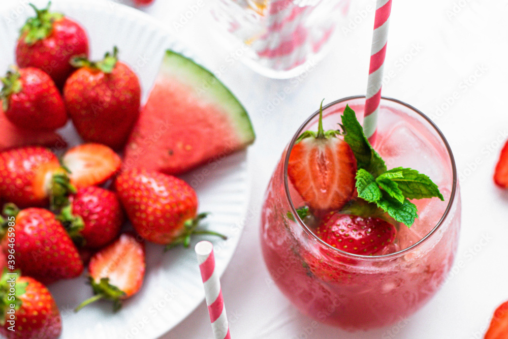 Watermelon strawberry lemonade juice with mint Watermelon strawberry lemonade juice with mint