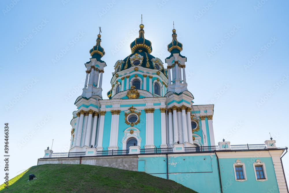 St. Andrew's Church or the Cathedral of St. Andrew, built in Kyiv between 1747 and 1754, and designed by the imperial architect Bartolomeo Rastrelli. Kiev, Ukraine