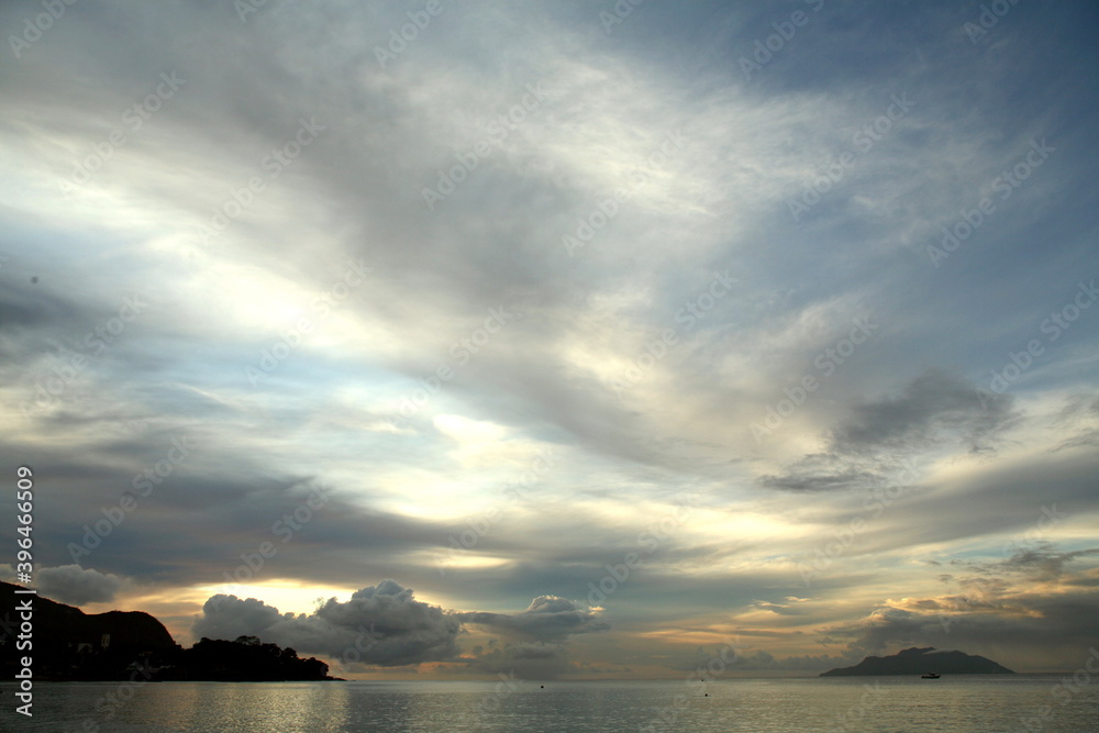 panorama seascape  dramatic sky over the sea on sunrise in tropical island