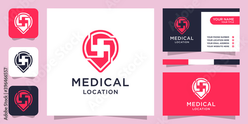 Medical location logo design and business card template