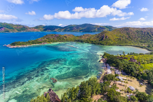 An aerial view on the small Curieuse island in Seychelles