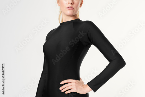 Принти на полотні Woman's long sleeved wetsuit mockup in black
