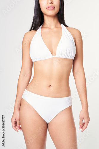 Women&#39;s halterneck bikini mockup white swimwear