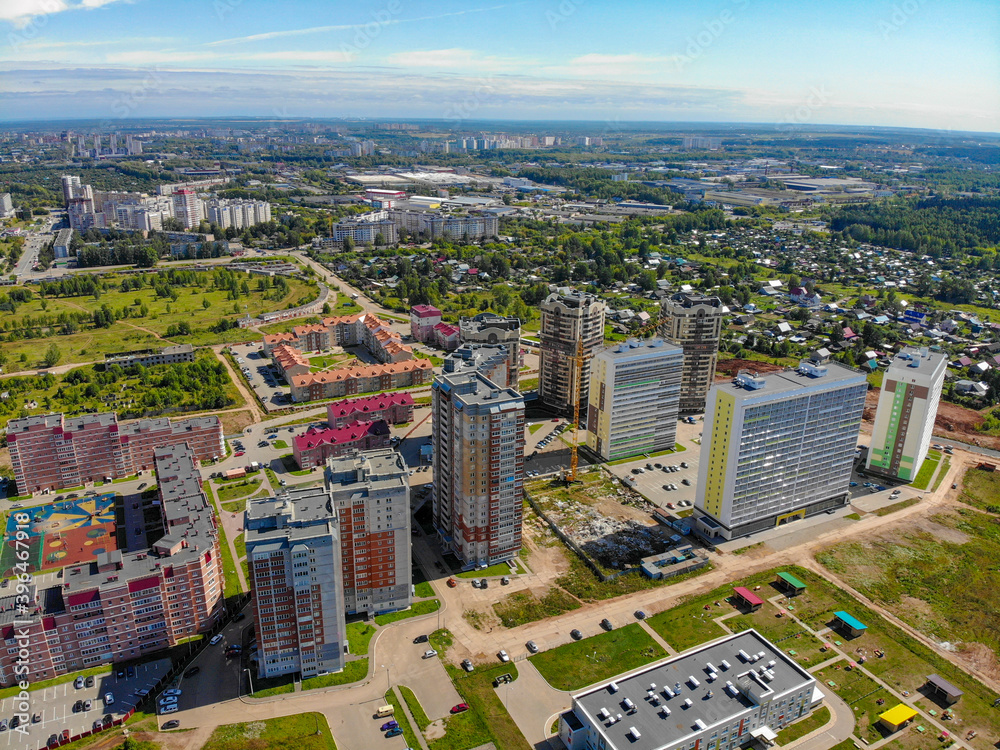 Naklejka premium Aerial view of the microdistrict European streets (Kirov, Russia)