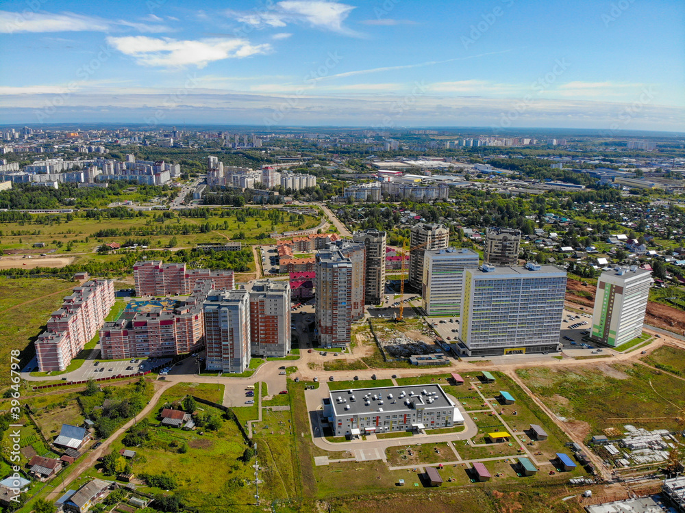 Aerial view of the microdistrict European streets (Kirov, Russia)