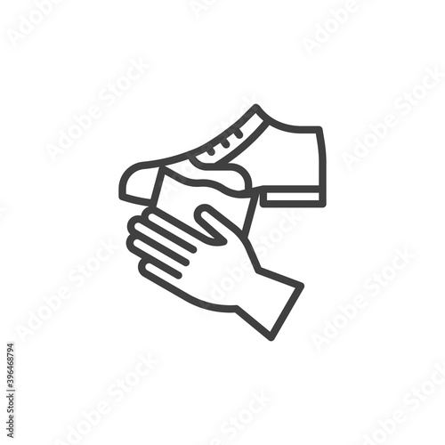 Shoes cleaning line icon. linear style sign for mobile concept and web design. Wash your shoes outline vector icon. Symbol, logo illustration. Vector graphics
