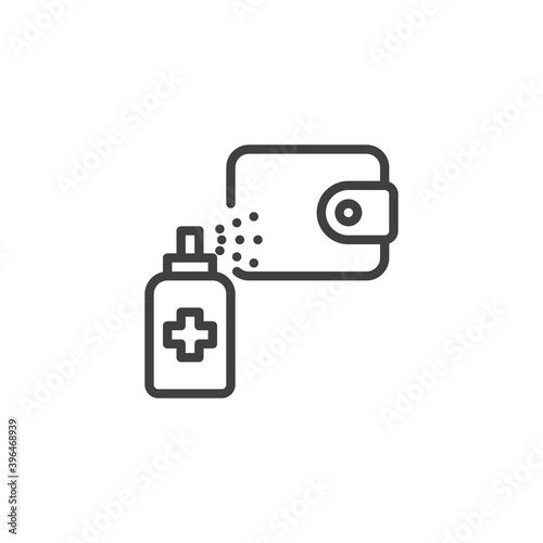 Wallet sanitizing line icon. linear style sign for mobile concept and web design. Wallet disinfecting outline vector icon. Symbol, logo illustration. Vector graphics