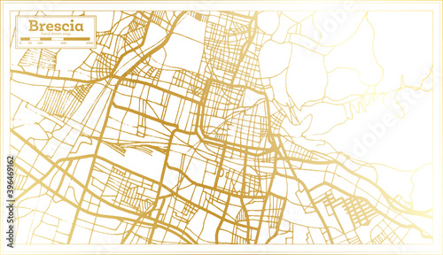 Brescia Italy City Map in Retro Style in Golden Color. Outline Map.