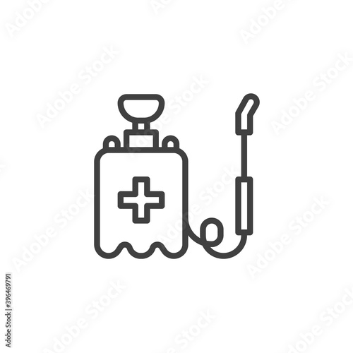 Disinfectant canister line icon. linear style sign for mobile concept and web design. Sanitizer pump bottle outline vector icon. Coronavirus prevention symbol, logo illustration. Vector graphics