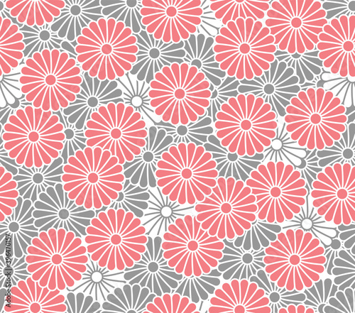 Japanese Cute Chrysanthemum Flower Vector Seamless Pattern