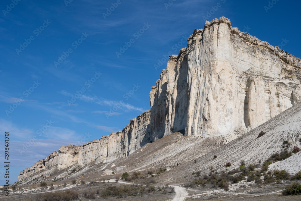 Fototapeta premium White rock in the Republic of Crimea, Russia. A clear, Sunny morning of October 2, 2020