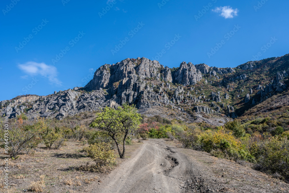 Demerdzhi mountain in Alushta, Republic of Crimea, Russia. Clear Sunny day on October 3, 2020 Demerdzhi mountain in Alushta, Republic of Crimea, Russia. Clear Sunny day on October 3, 2020