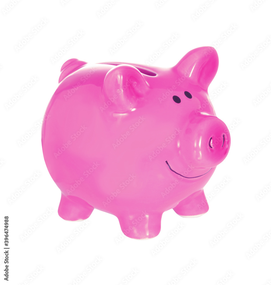 Piggy bank isolated on white background. On of the symbols of saving money, finance and business.