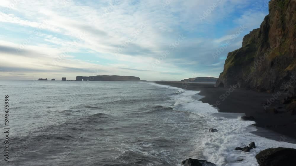 Drone Over Sea And Black Sand Beach Drone Over Sea And Black Sand Beach