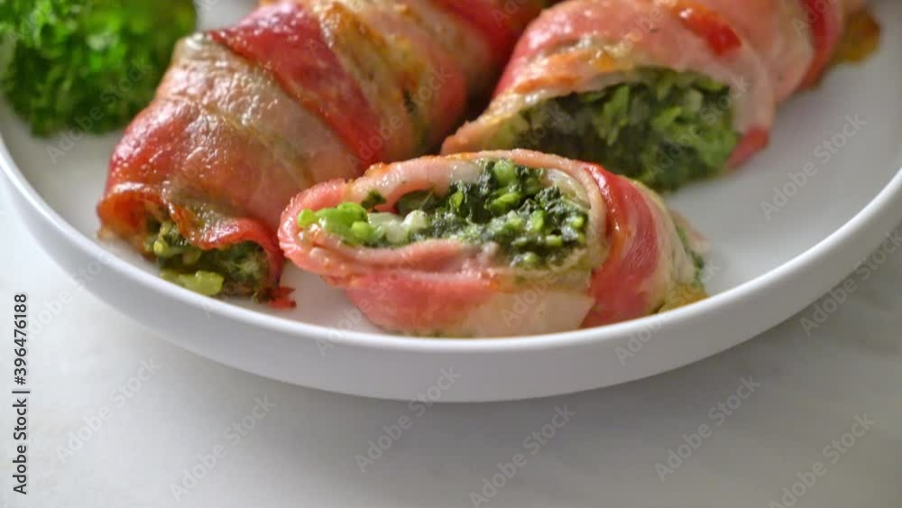 baked bacon roll stuffed spinach and cheese