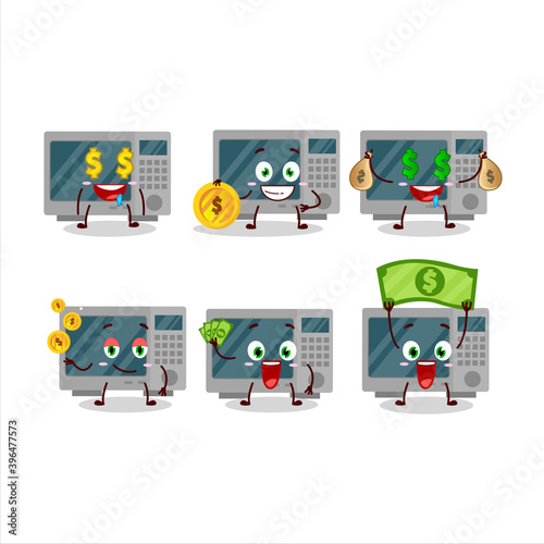 Oven cartoon character with cute emoticon bring money