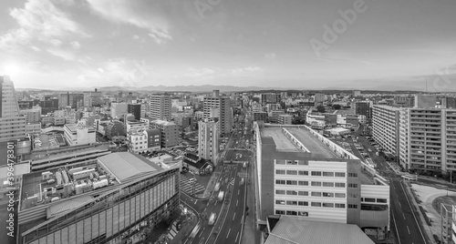 Miyazaki city downtown skyline cityscape in Kyushu, Japan