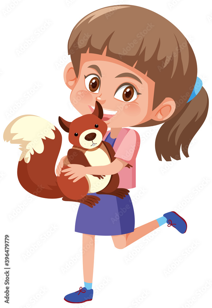 Girl holding cute animal cartoon character isolated on white background Girl holding cute animal cartoon character isolated on white background