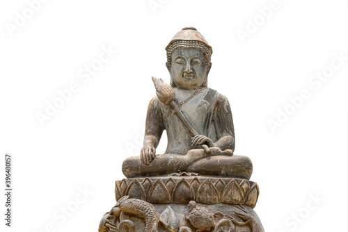 A Buddha statue in Thailand on a white background.