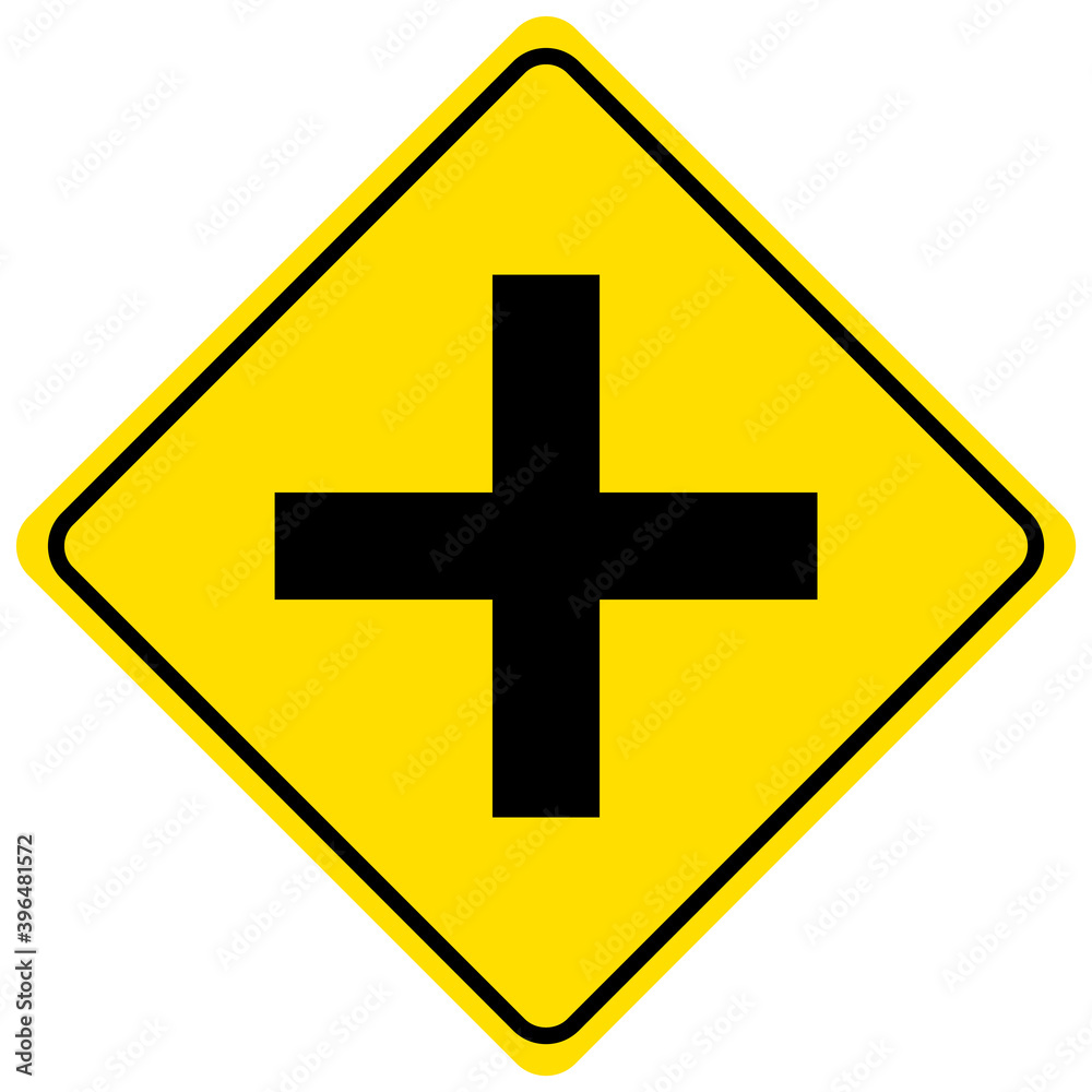4 way intersection sign isolated on white background 4 way intersection sign isolated on white background