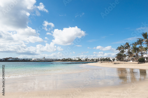 Fototapeta Naklejka Na Ścianę i Meble -  Sunny beach in, costa Teguise, Lanzarote, Canary Islands, Spain.