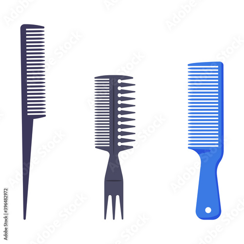 Hairdresser Combs Set, Barber Supplies for Styling Professional Haircut Cartoon Style Vector Illustration