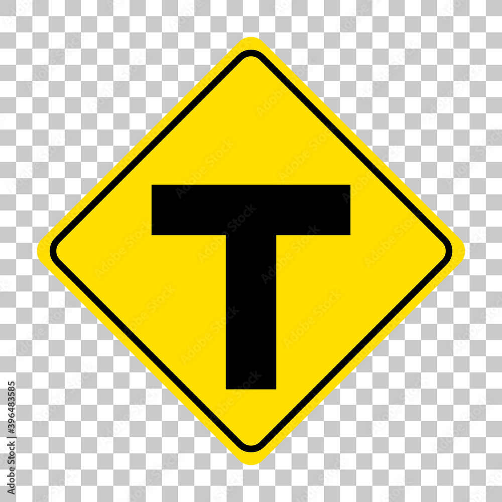 Yellow traffic warning sign on transparent background Yellow traffic warning sign on transparent background