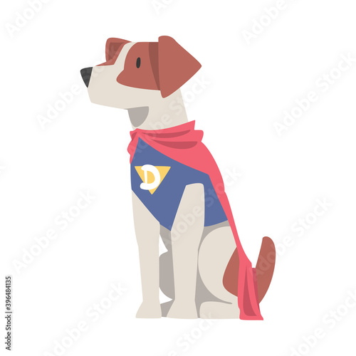 Cute Dog in Superhero Costume, Funny Pet Animal Character Dressed in Costume for Masquerade, Carnival, Party, Holiday Celebration Cartoon Style Vector Illustration