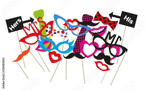 Colorful photo booth party prop set vector illustration on a white background
