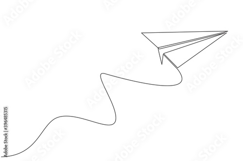 One single line drawing of paper plane flying on the sky graphic vector illustration. Origami craft concept. Modern continuous line draw design