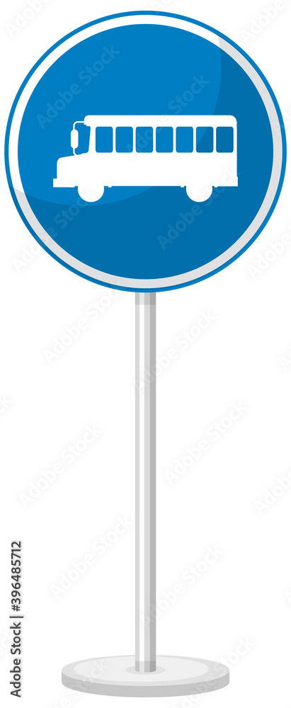 Blue bus stop sign with stand isolated on white background Blue bus stop sign with stand isolated on white background