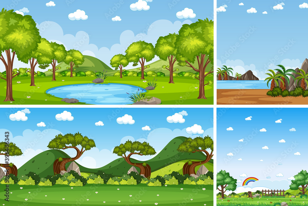 Four background different nature scenes with blank sky Four background different nature scenes with blank sky