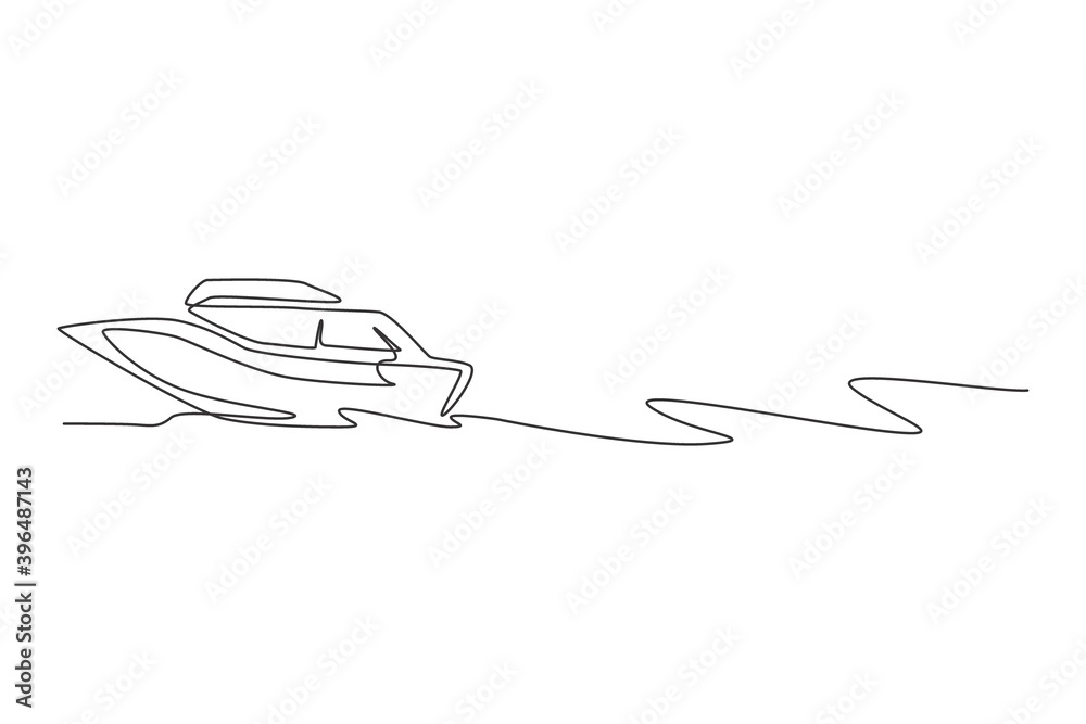 One continuous line drawing of fast speed boat sailing on the sea