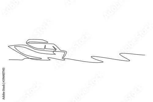 One continuous line drawing of fast speed boat sailing on the sea. Water transportation vehicle concept. Dynamic single line draw design vector illustration graphic