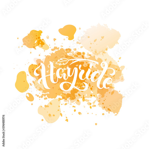 Vector illustration of hayride brush lettering for banner, leaflet, poster, clothes, logo, advertisement design. Handwritten text for template, signage, billboard, print, price list, flyer, invitation