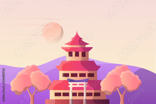 Japanese imperial palace illustration landscape for a tourist attraction photo