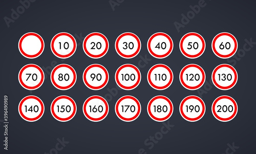 Speed limit road sign icon set. Vector on isolated background. EPS 10