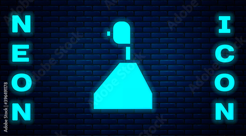 Glowing neon Gear shifter icon isolated on brick wall background. Transmission icon. Vector Illustration.