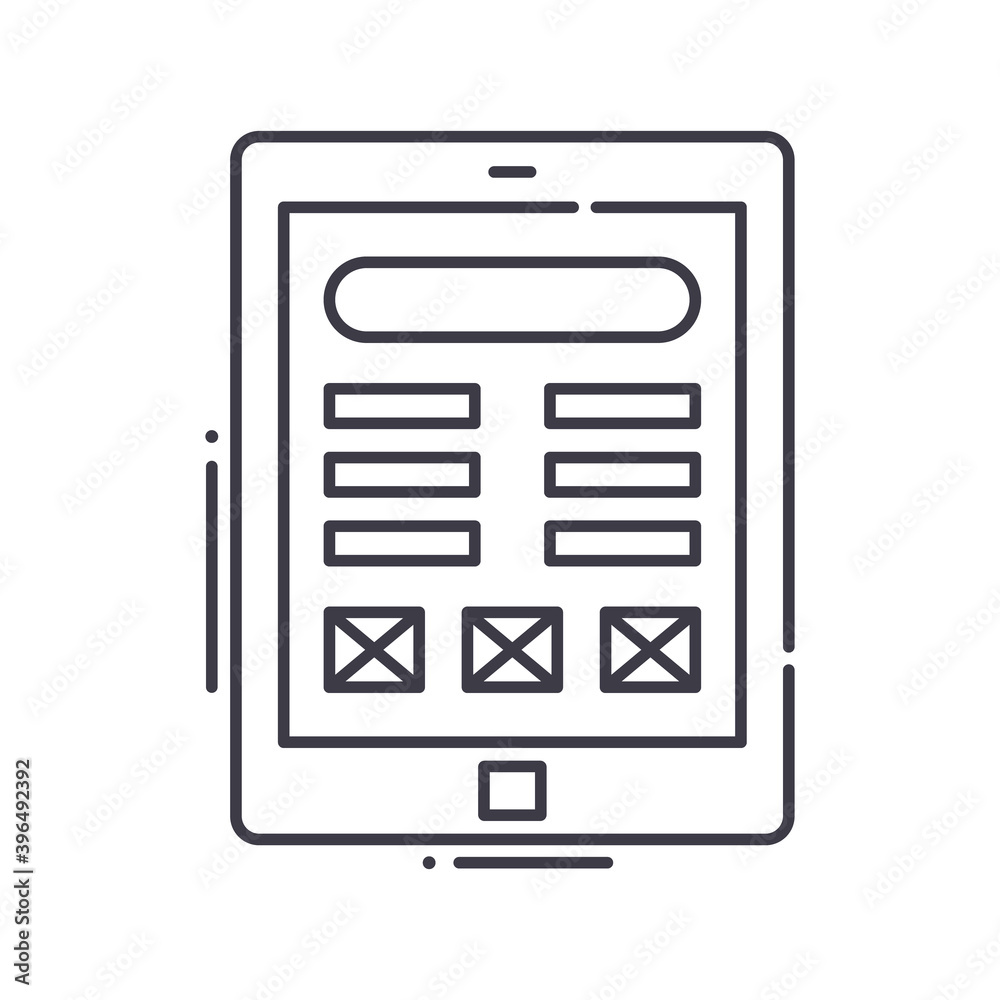 Mobile landing page icon, linear isolated illustration, thin line vector, web design sign, outline concept symbol with editable stroke on white background. Mobile landing page icon, linear isolated illustration, thin line vector, web design sign, outline concept symbol with editable stroke on white background.