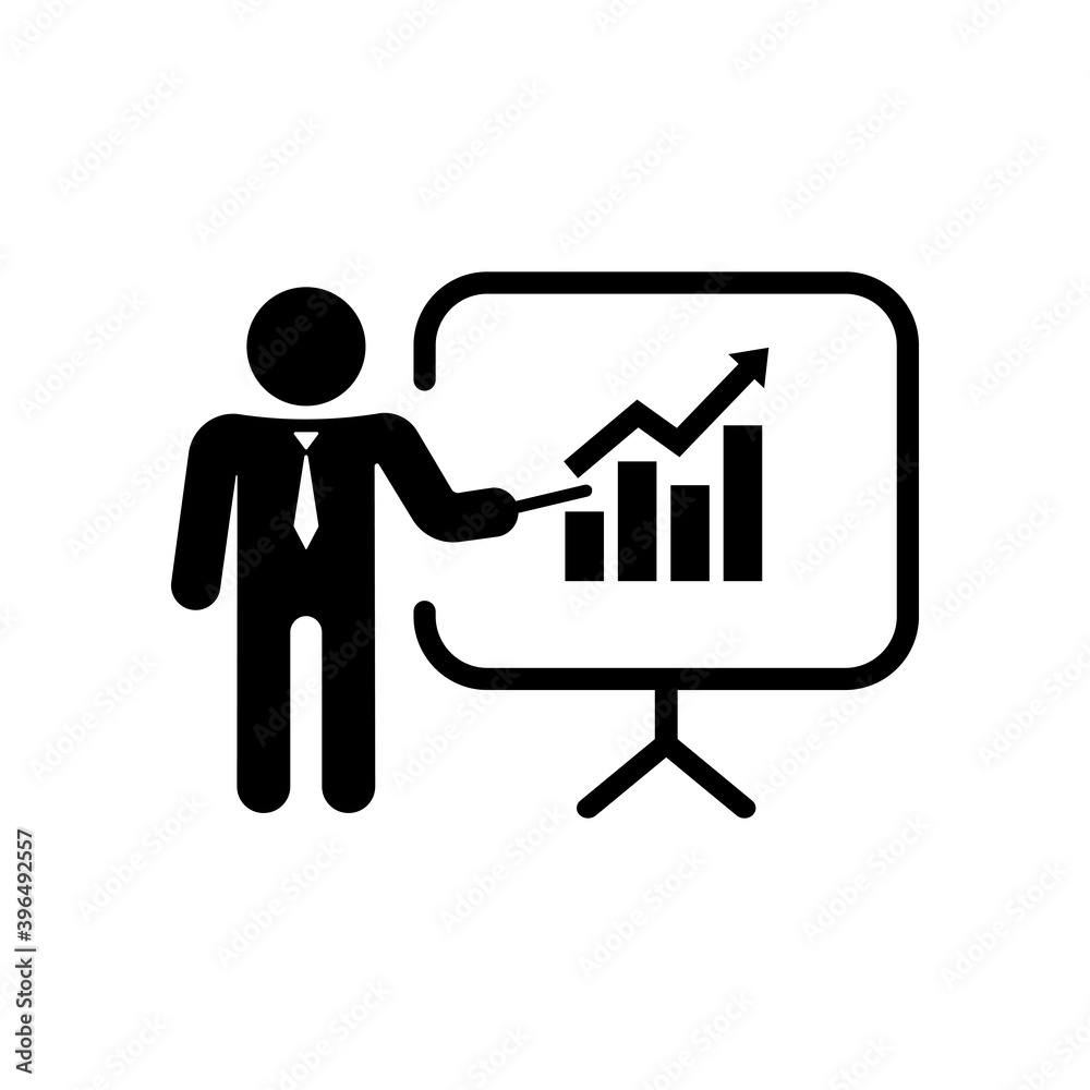 Business statistic presentation icon. Teacher icon. Vector on isolated white background. EPS 10 Business statistic presentation icon. Teacher icon. Vector on isolated white background. EPS 10