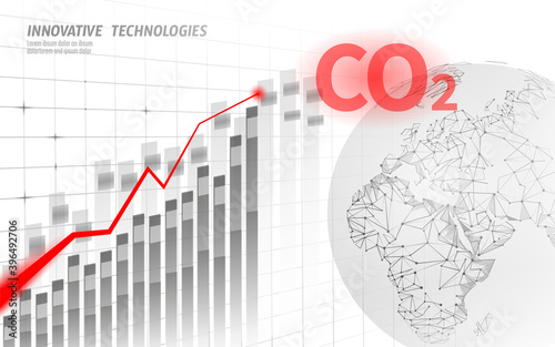 CO2 air pollution planet Earth. Growing graph of damage climatic problem. Ecology environment danger carbon dioxide. Global warming greenhouse balance vector illustration