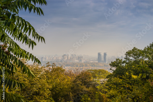 View of the autumn left bank in Kyiv, Ukraine