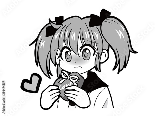 顔を真っ赤にしてバレンタインチョコを渡すセーラー服の少女