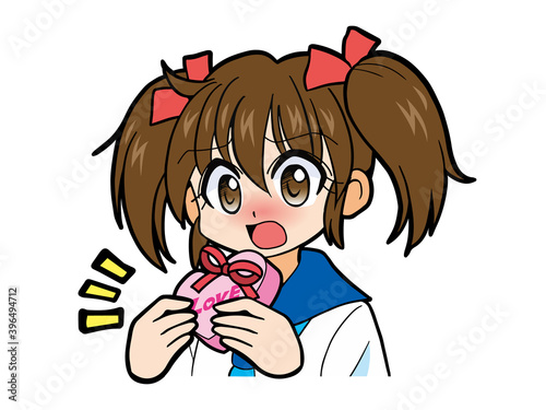 勇気を出して赤面しバレンタインチョコを渡すセーラー服の少女