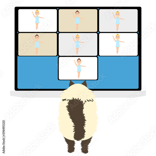 Ballet lesson, distant education online. Kids ballerinas at distant dance course via internet connection. work shop, master class during pandemic corona virus, covid-19, Stay home