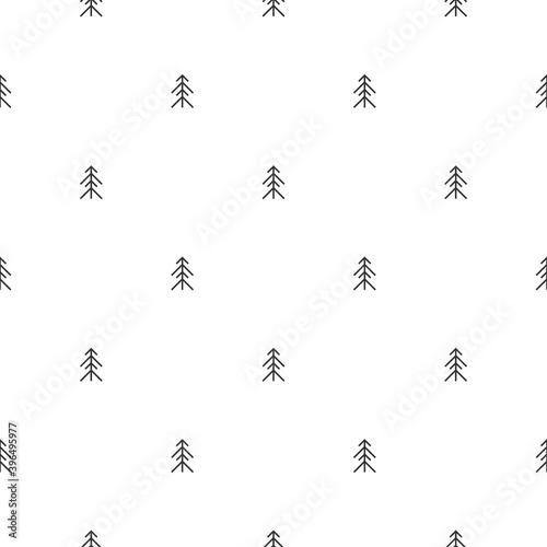 black line fir-trees on white background. Forest blizzard. seamless winter pattern with spruce. © Ne Mariya